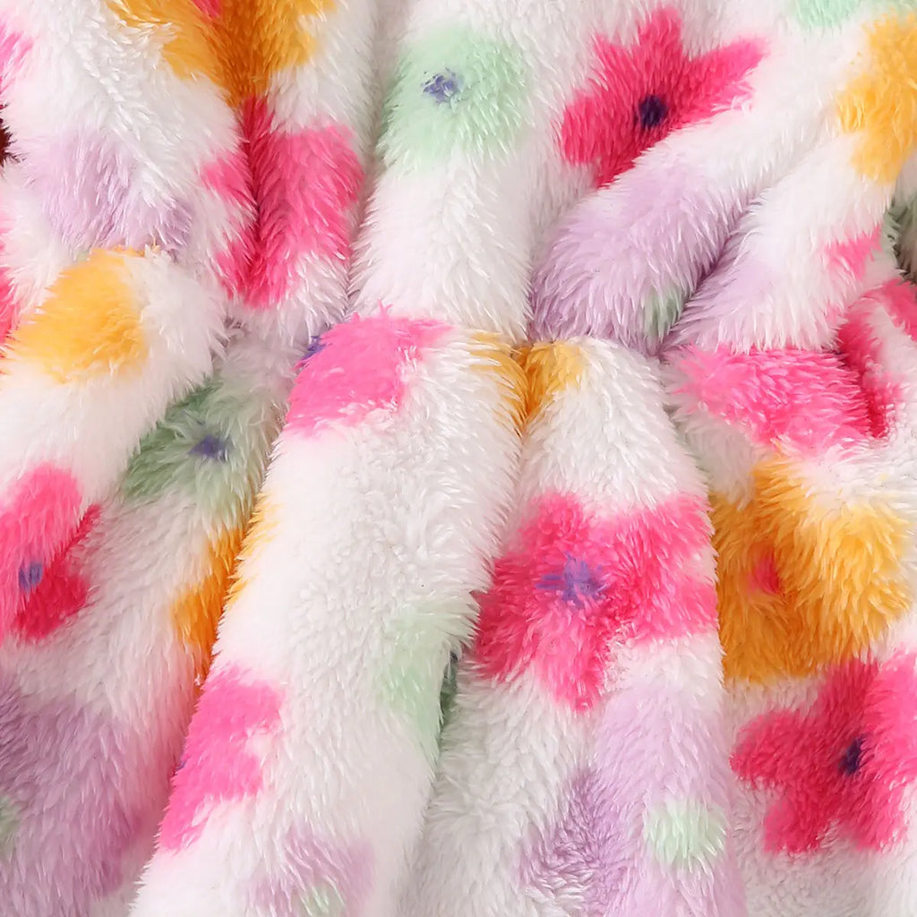 Girls Multicolor Floral Print Hooded Fleece Dress Casual Dresses