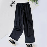 Girls Black Elasticated Wait-band Straight Fit Cargo Trousers Cargo Pants