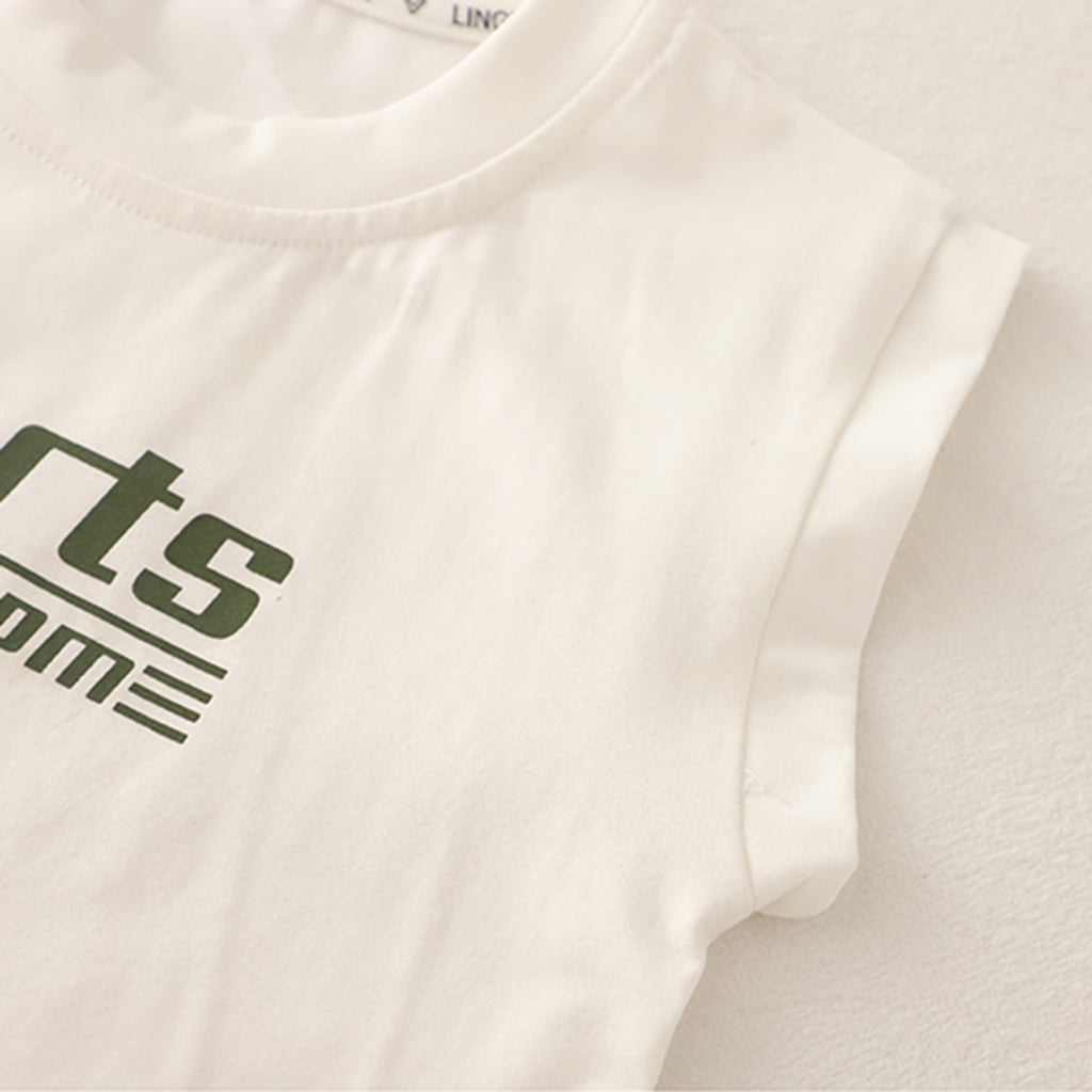 Boys Green Striped Short Sleeves Shirt With T-Shirt And Shorts Set Sets