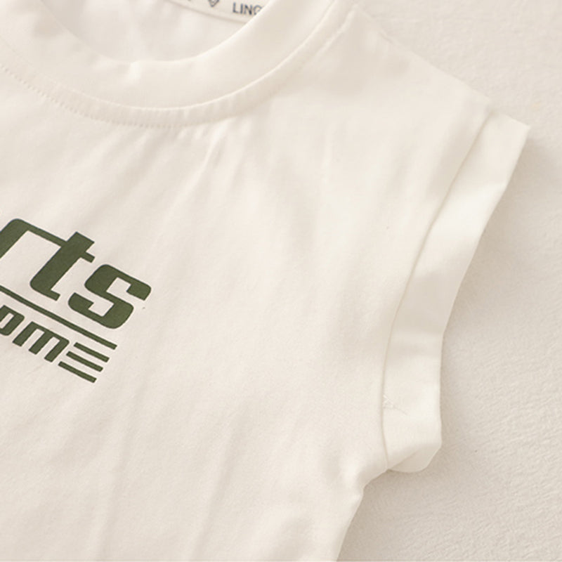Boys Green Striped Short Sleeves Shirt With T-Shirt And Shorts Set Sets