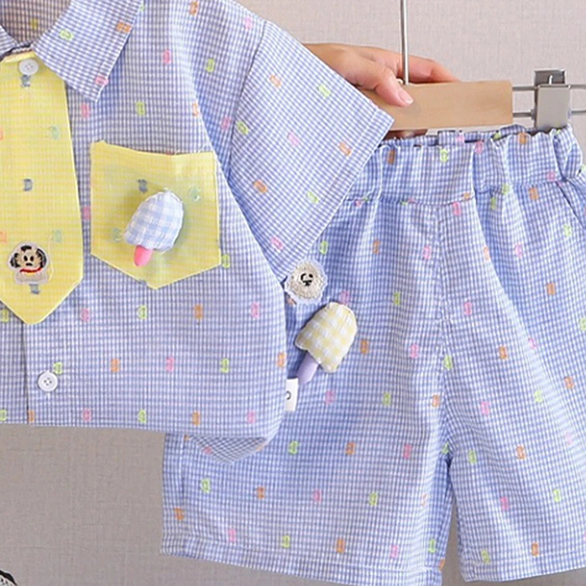 Boys Blue Puppy Applique Short Sleeve Shirt With Shorts Sets 2 pc. Sets