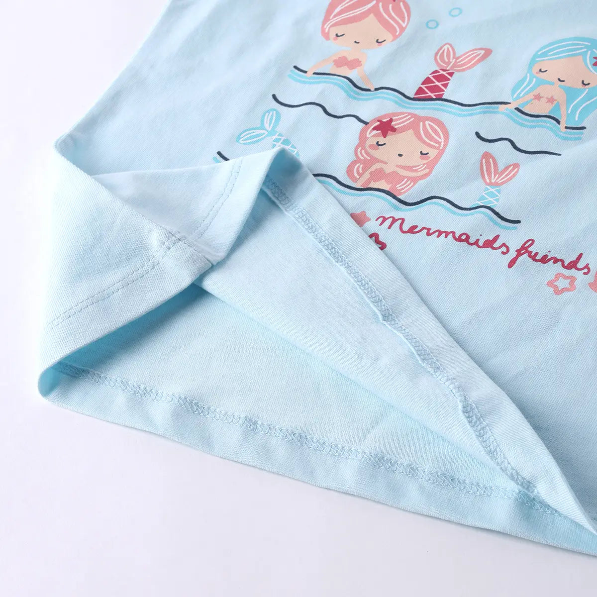 Girls Light Blue Mermaid Print Short Sleeves Top With Shorts Sets Sets