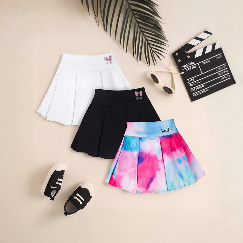Girls Multicolor Bow Print Pleated Skorts Pack Of 3 Skirts Multicolor 7-8 Y