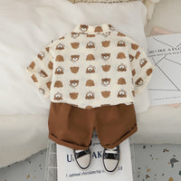 Boys Brown Printed Short Sleeves Contrast Flap Shirt With Brown Shorts Set 2 pc. Sets