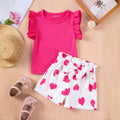 Girls Fuchsia Solid Sleeveless Top With Heart Print Shorts Set Sets Fuchsia 1-2 Y