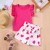 Girls Fuchsia Solid Sleeveless Top With Heart Print Shorts Set Sets Fuchsia 1-2 Y