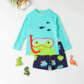 Boys Teal Frog Printed Long Sleeves T-Shirt & Shorts Swimsuit Sets Sets Teal 3-4 Y