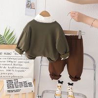 Boys Olive Green Cardigan With Shirt & Dark Brown Jogger Sets Sets