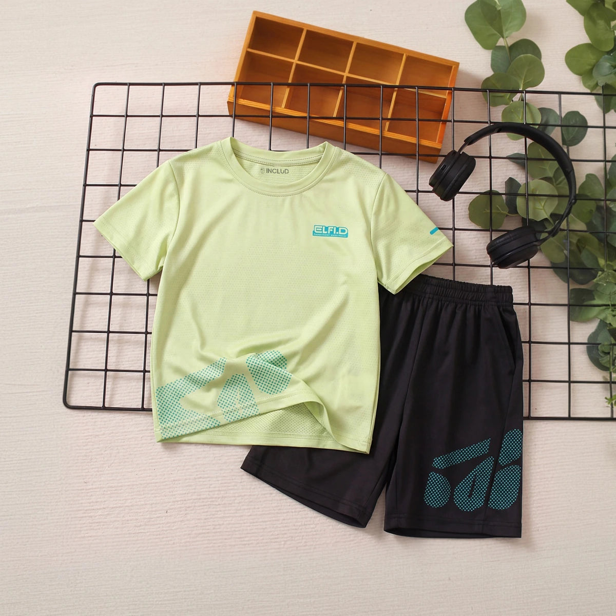 Boys Green Typography Print Short Sleeve T-Shirt With Shorts Sets 2 pc. Sets Green 1-2 Y