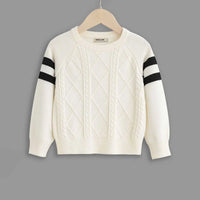 Boys Off White Self Striped Pattern Raglan Sleeves Sweater Sweaters & Cardigans