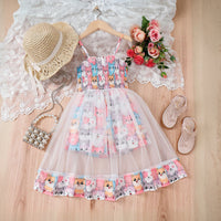 Girls Multicolor Cat Print Smocked Fit & Flare Dress Casual Dresses Multicolor 3-4 Y