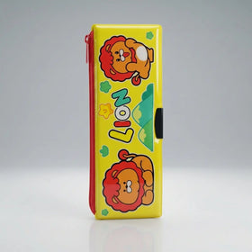 Lion Cartoon Magnetic Pencil Box with Built-in Sharpener Trending Accessories Yellow Onesize