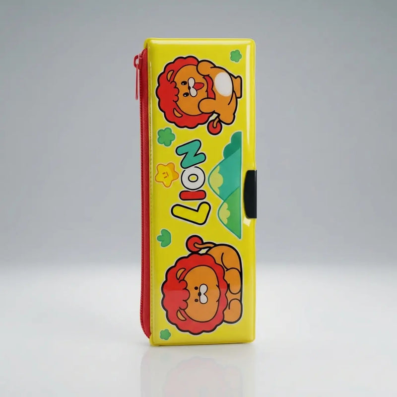 Lion Cartoon Magnetic Pencil Box with Built-in Sharpener Trending Accessories Yellow Onesize