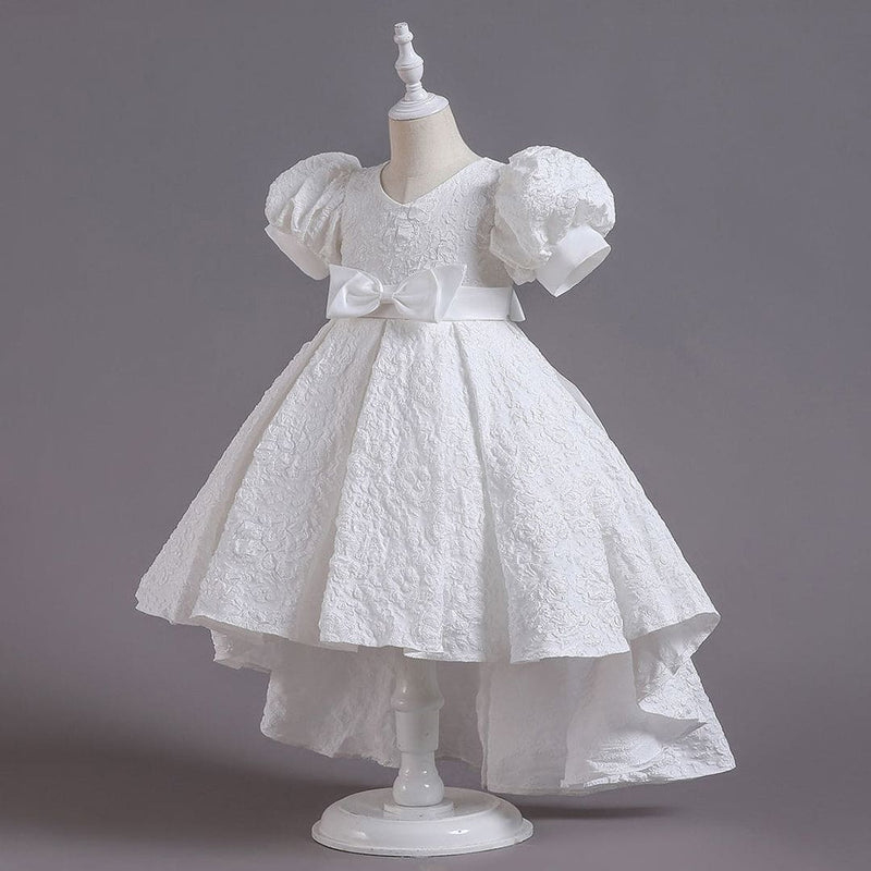 Girls White Texture High Low Party Wear Dress Party Dresses   
