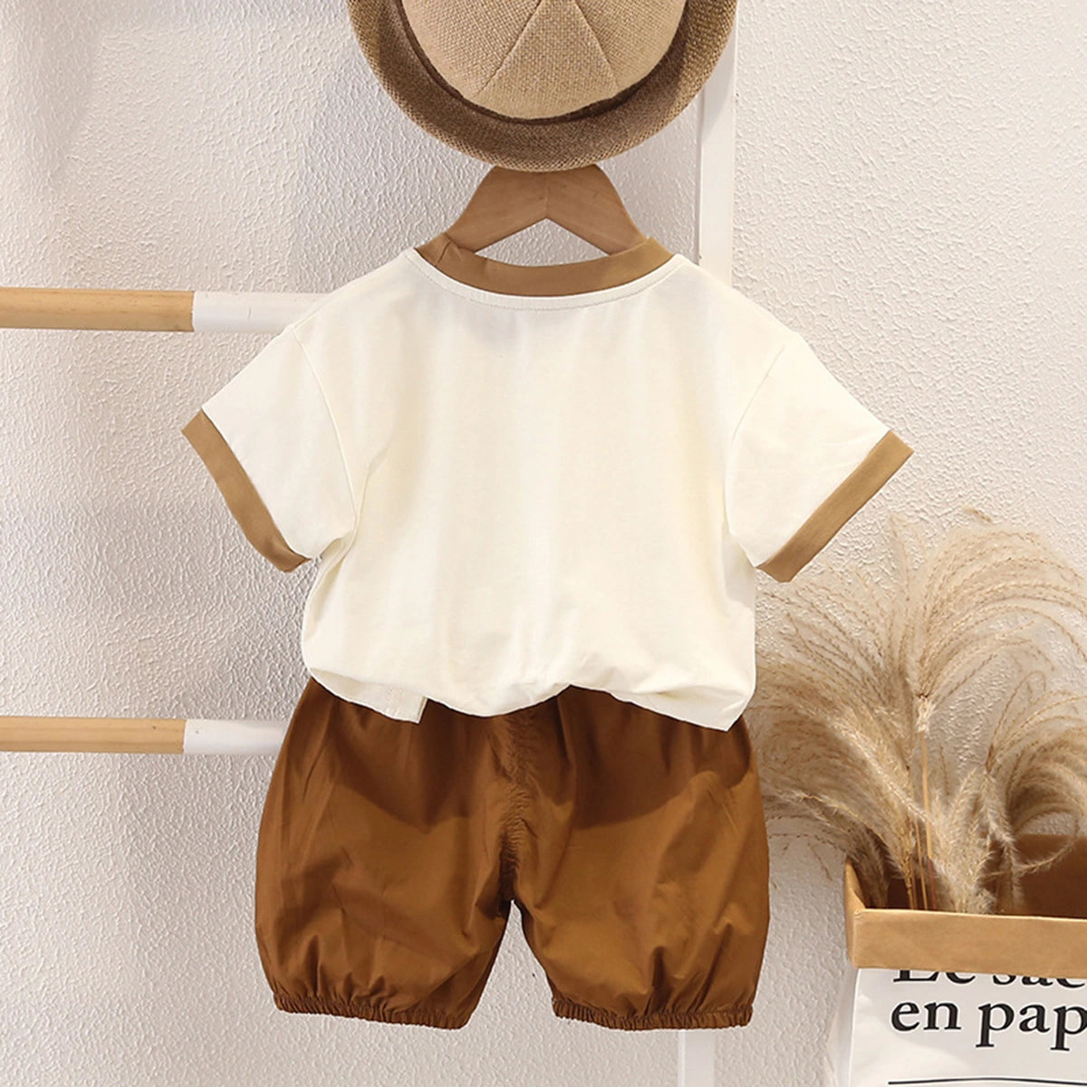 Boys Camel Brown Elephant Graphic Short Sleeve T-Shirt With Shorts Sets 2 pc. Sets