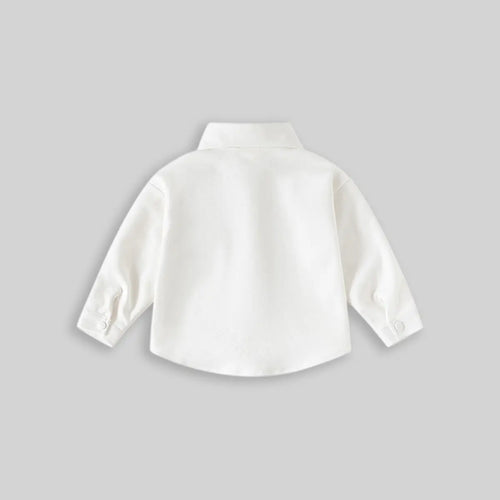 Boys White Textured Long Sleeve Shirt with Pocket Shirts