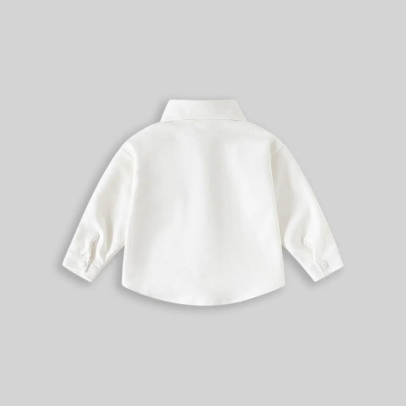Boys White Textured Long Sleeve Shirt with Pocket Shirts