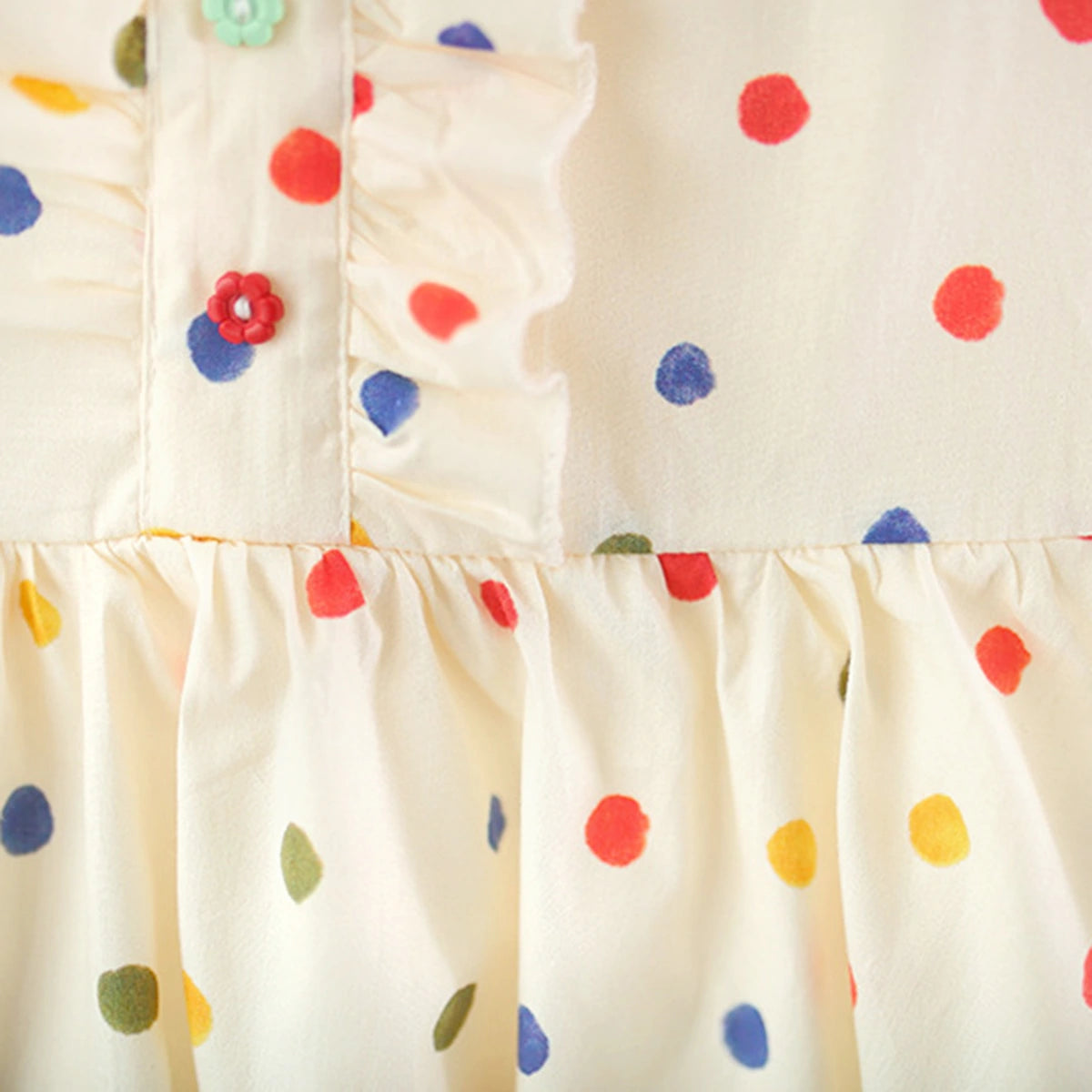 Girls Off White Polka Dot Ruffle Dress Casual Dresses