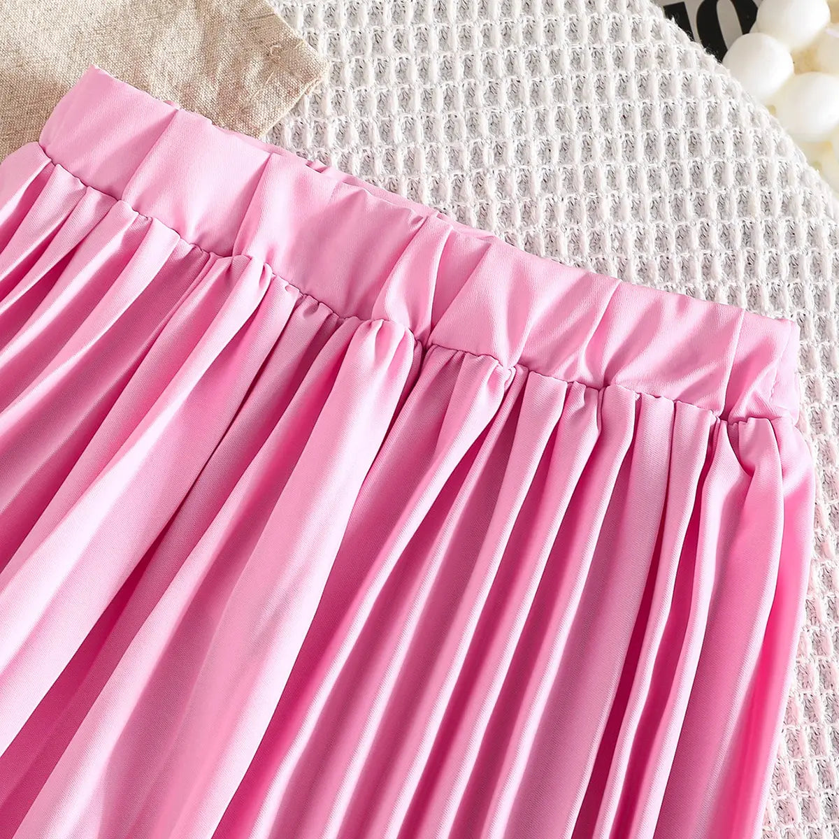 Girls Pink Applique Embroidered Top With Pleated Pants Sets Sets