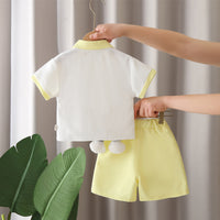Boys Yellow Cartoon Printed Applique Short Sleeves Polo T-Shirt With Shorts Set 2 pc. Sets