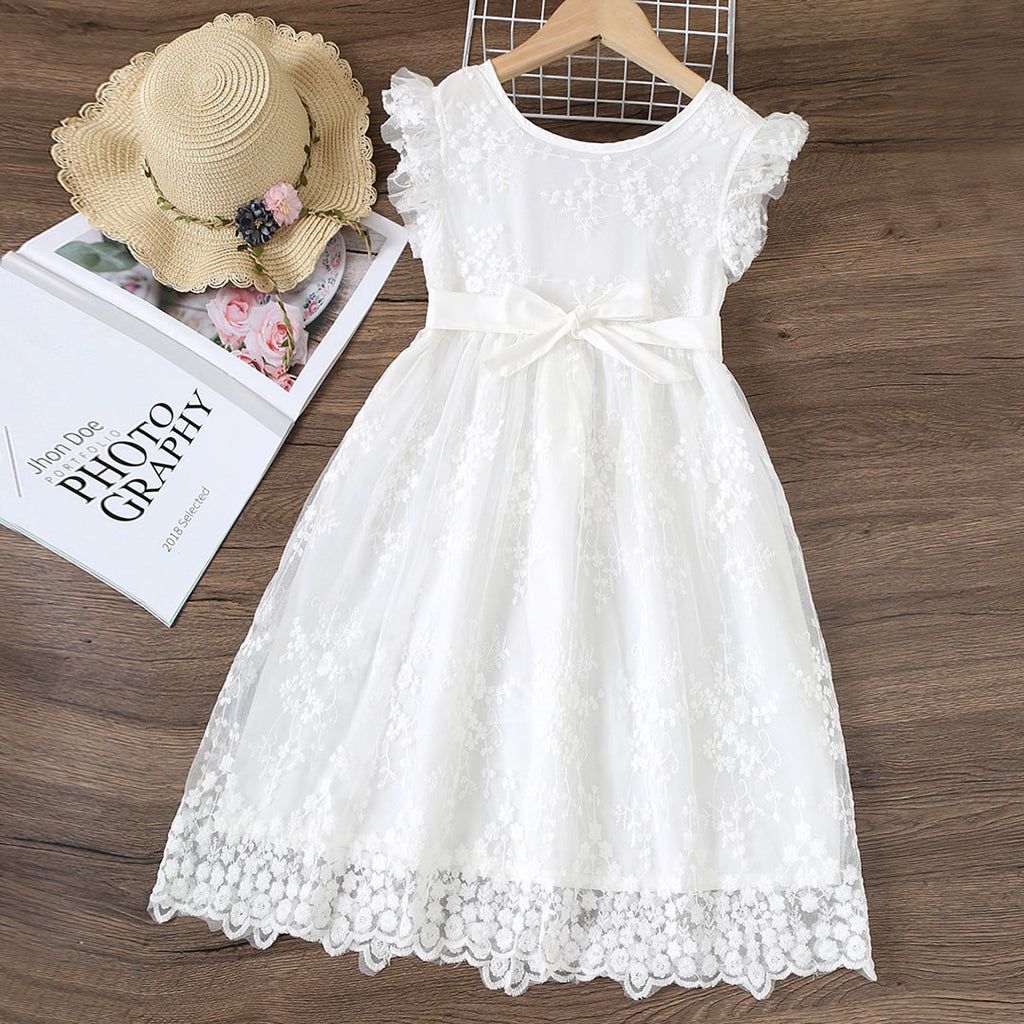 Girls White Sleeveless Fit & Flare Embroidered Dress Casual Dresses White 3-4 Y