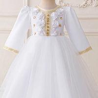 Girls White Embellished Fit & Flare Dress With Flower Appliques Casual Dresses