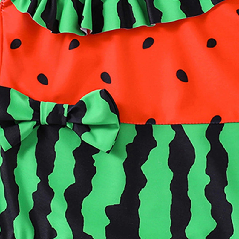 Girls Green Watermelon Printed Swimwear Bodysuit Beachwear