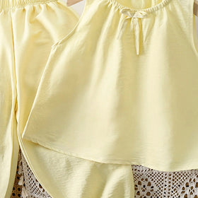 Girls Yellow Bow Applique Sleeveless Top With Elasticated Pants Sets 2 pc. Sets