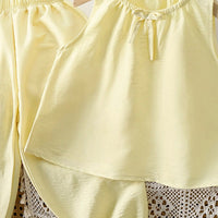 Girls Yellow Bow Applique Sleeveless Top With Elasticated Pants Sets 2 pc. Sets