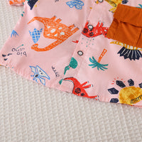 Boys Pink Animals Printed Short Sleeves Shirt With Shorts Set 2 pc. Sets