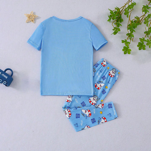 Boys Blue Shark Print T-shirt with Pajamas Set Sets