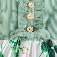 Girls Green Flared Sleeve Floral Printed Fit & Flare Dress Casual Dresses