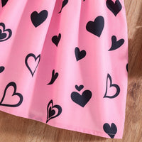 Girls Black Heart Print Short Sleeve Fit & Flare Dress Casual Dresses