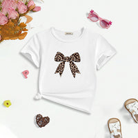 Girls White Bow Print Short Sleeve T-Shirt Tshirts