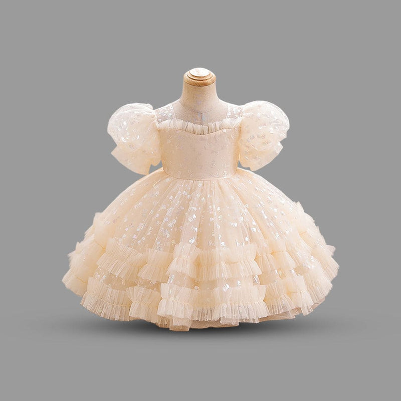 Girls Puff Sleeve Foil Print Fit & Flare Dress Party Dresses   
