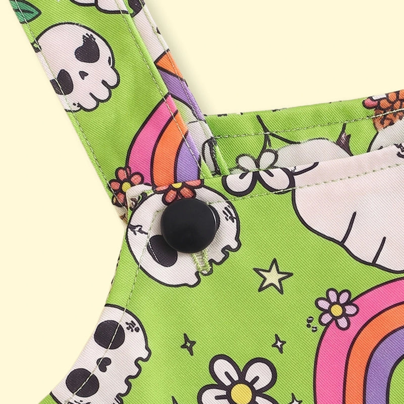 Girls Green Halloween Print Pinafore Dress with Plaid Top Casual Dresses