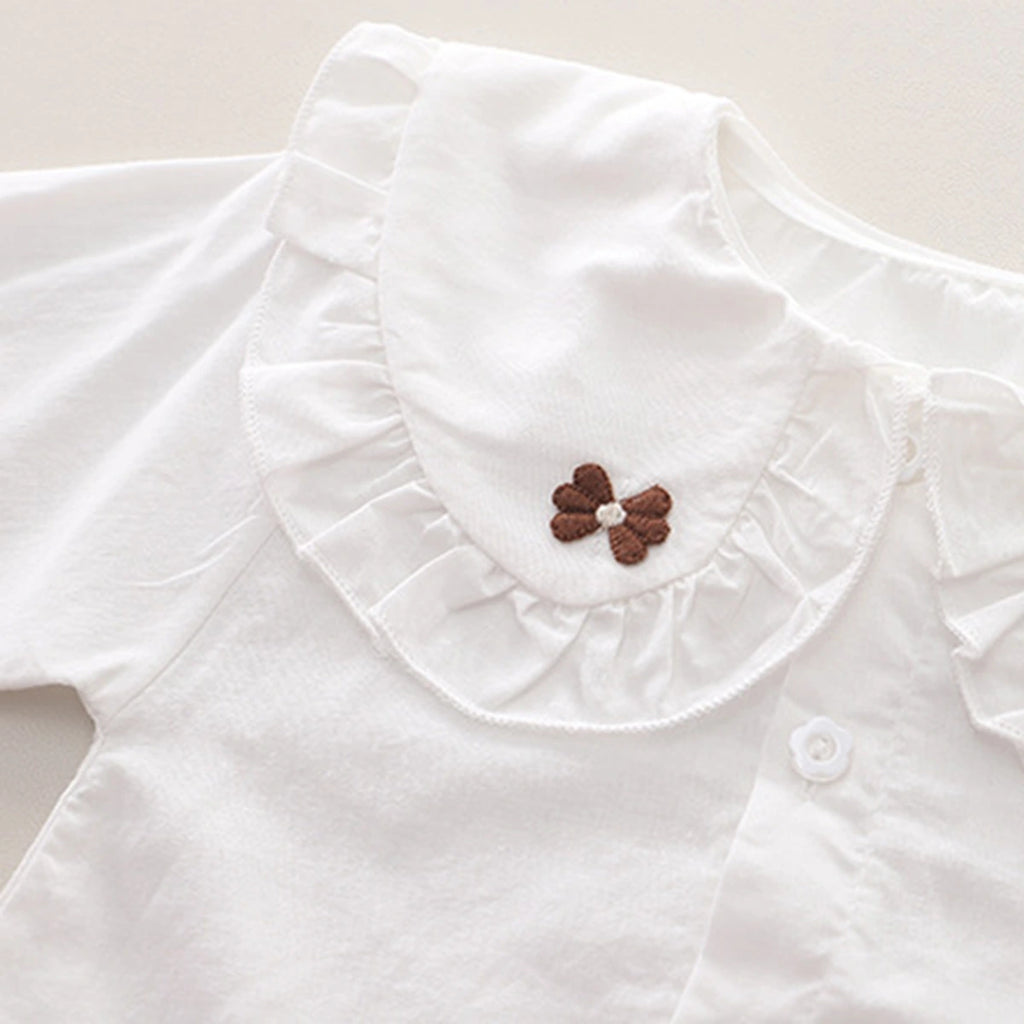 Girls White Peter Pan Collar Top With Denim Dungaree Sets 2 pc. Sets