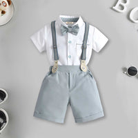 Boys Short Sleeve Shirt With Suspender Short Set 2 pc. Sets White 1-2 Y 