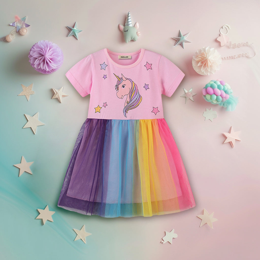 Girls Multicolor Tulle Unicorn Dress