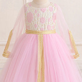Girls Pink Floral Fit & Flare Dress With Long Sleeves Casual Dresses