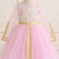 Girls Pink Floral Fit & Flare Dress With Long Sleeves Casual Dresses