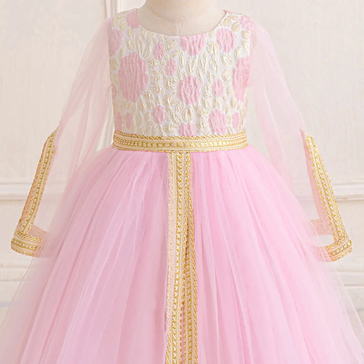 Girls Pink Floral Fit & Flare Dress With Long Sleeves Casual Dresses
