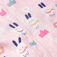 Girls Light Pink Rabbit Reversible Printed Hooded Zipper Jacket Coats & Jackets