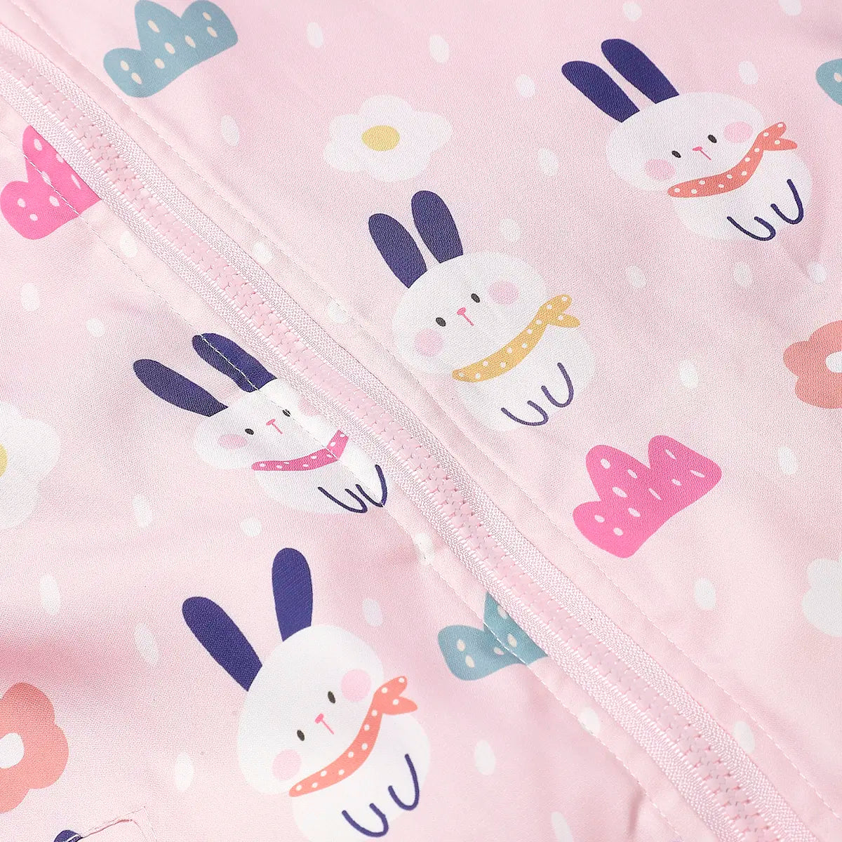 Girls Light Pink Rabbit Reversible Printed Hooded Zipper Jacket Coats & Jackets
