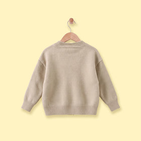 Girls Beige Heart Applique Long Sleeve Cardigan Sweaters & Cardigans