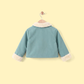 Girls Green Textured Long Sleeve Crop Jacket Coats & Jackets