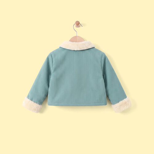 Girls Green Textured Long Sleeve Crop Jacket Coats & Jackets