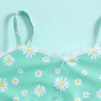 Girls Green Floral Printed Top & Briefs With Lace Trims Swimwear Sets Sets