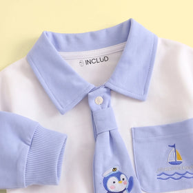 Boys Light Blue Graphic Polo Sweatshirt With Denim Pants Sets Sets