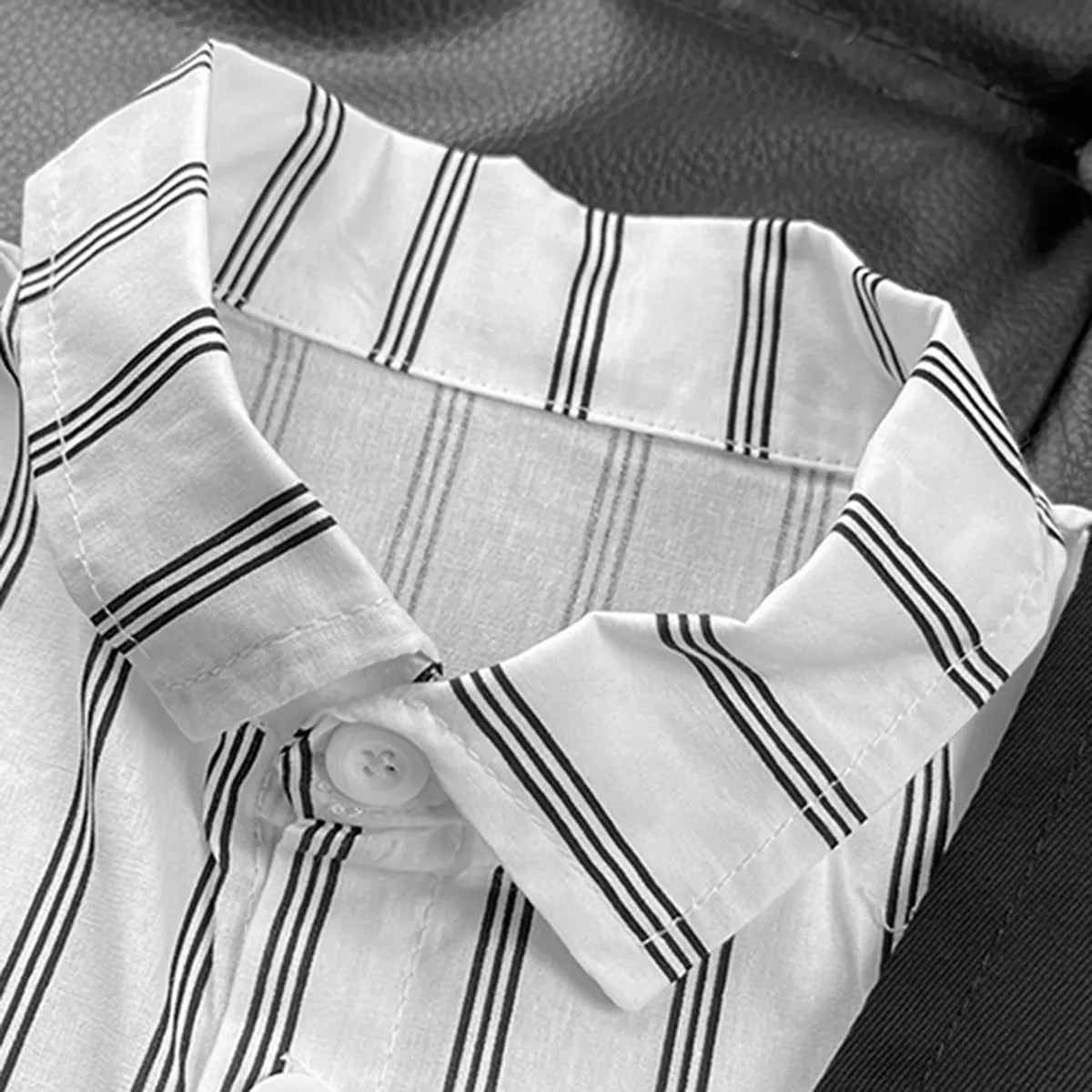 Boys Black Stripes Attached Front Waistcoat Shirt With Shorts Sets Sets